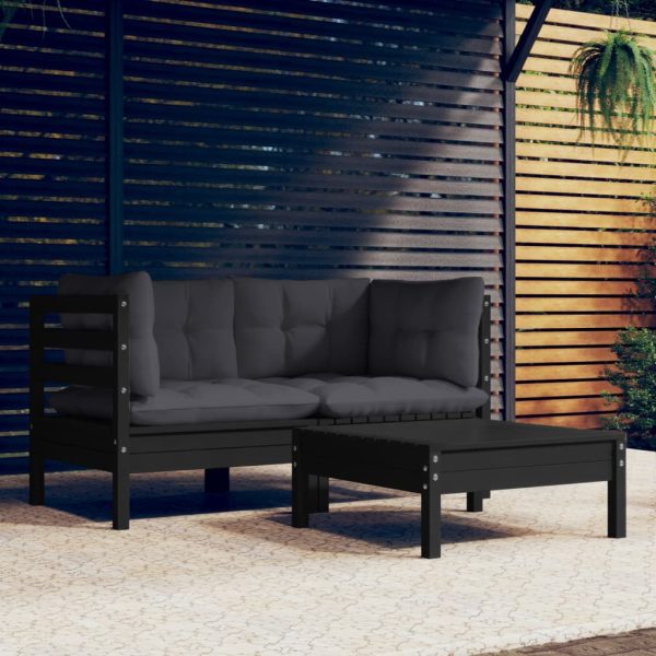Set mobilier grădină cu perne antracit, 3 piese, lemn de pin