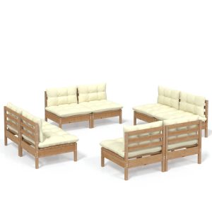 Set mobilier de grădină cu perne, 8 piese, crem, lemn de pin