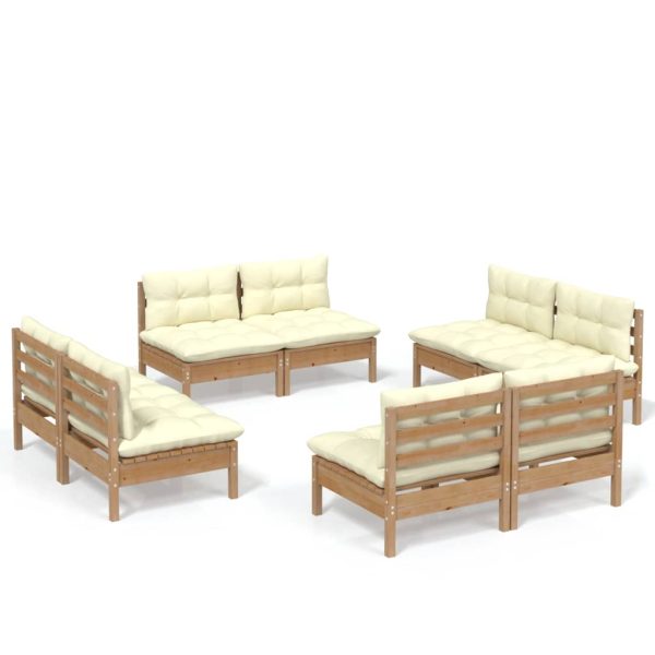 Set mobilier de grădină cu perne, 8 piese, crem, lemn de pin