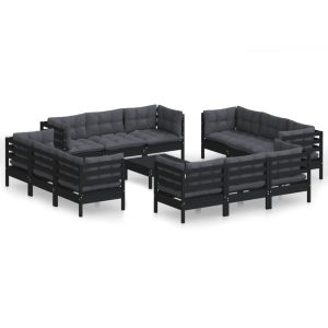Set mobilier de grădină cu perne, 13 piese, antracit, lemn pin
