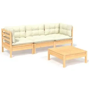 Set mobilier grădină cu perne crem, 4 piese, lemn de pin