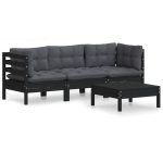 Set mobilier grădină cu perne antracit, 4 piese, lemn de pin