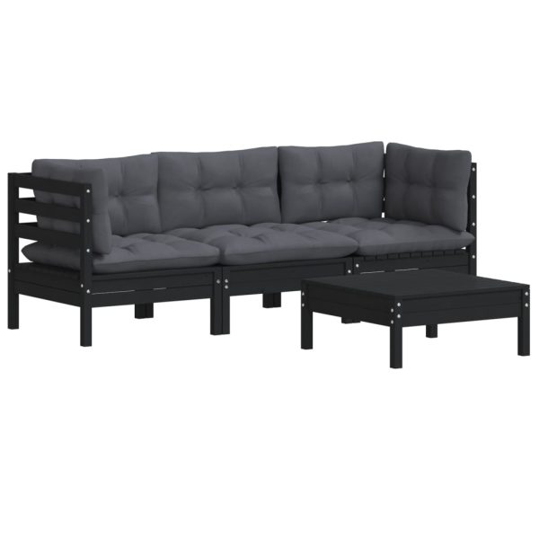 Set mobilier grădină cu perne antracit, 4 piese, lemn de pin