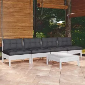 Set mobilier grădină cu perne antracit, 5 piese, lemn de pin