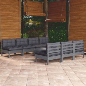 Set mobilier de grădină cu perne antracit, 8 piese, lemn de pin