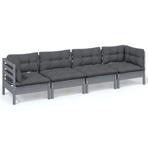 Set mobilier grădină cu perne, 4 piese, lemn masiv de pin