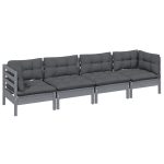 Set mobilier grădină cu perne, 4 piese, lemn masiv de pin