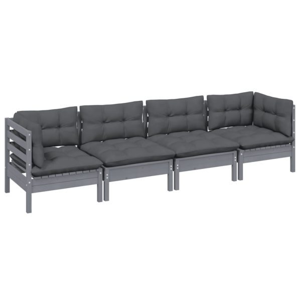 Set mobilier grădină cu perne, 4 piese, lemn masiv de pin