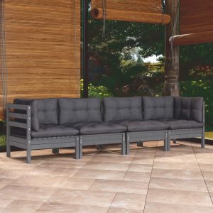 Set mobilier grădină cu perne, 4 piese, lemn masiv de pin