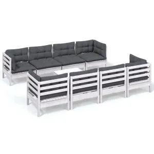 Set mobilier de grădină cu perne, 9 piese, lemn masiv de pin