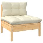 Set mobilier grădină cu perne, 5 piese, crem, lemn de pin