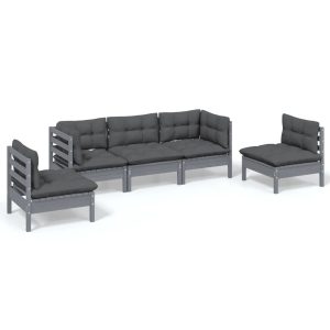 Set mobilier grădină cu perne, 5 piese, lemn masiv de pin