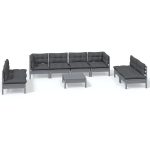 Set mobilier de grădină cu perne, 9 piese, lemn masiv de pin
