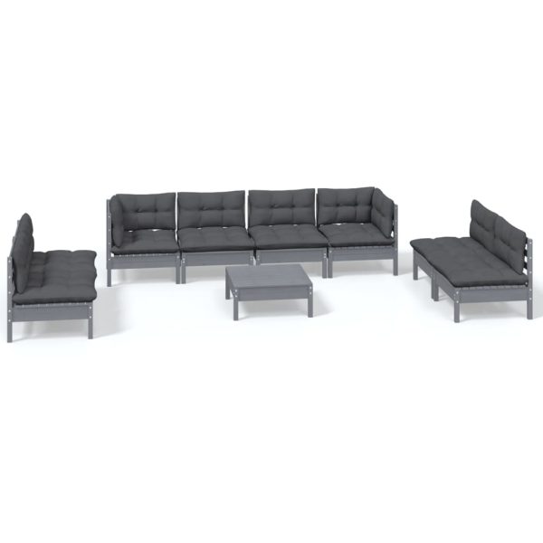 Set mobilier de grădină cu perne, 9 piese, lemn masiv de pin