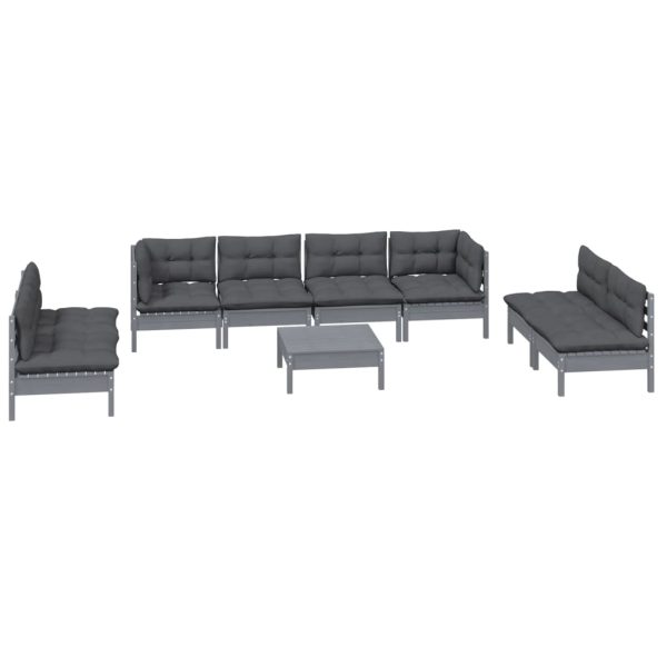 Set mobilier de grădină cu perne, 9 piese, lemn masiv de pin