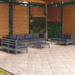 Set mobilier de grădină cu perne, 9 piese, lemn masiv de pin