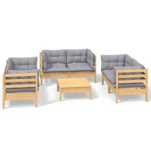 Set mobilier grădină cu perne gri, 7 piese, lemn masiv de pin