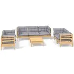 Set mobilier de grădină cu perne gri, 8 piese, lemn masiv pin