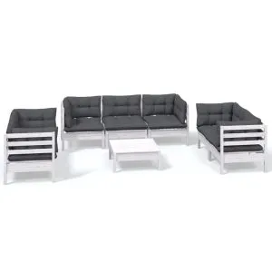 Set mobilier de grădină cu perne, 8 piese, lemn masiv de pin