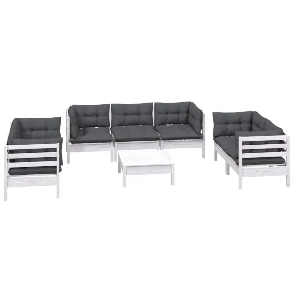 Set mobilier de grădină cu perne, 8 piese, lemn masiv de pin