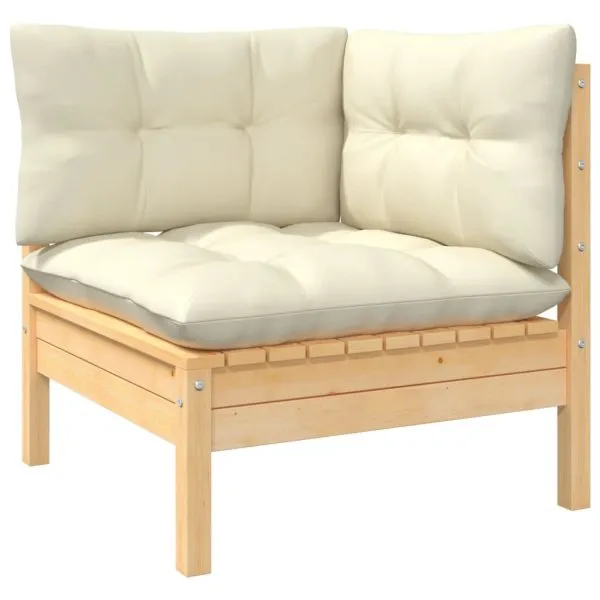 Set mobilier grădină cu perne crem, 3 piese, lemn masiv de pin