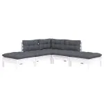 Set mobilier grădină cu perne, 5 piese, alb, lemn de pin