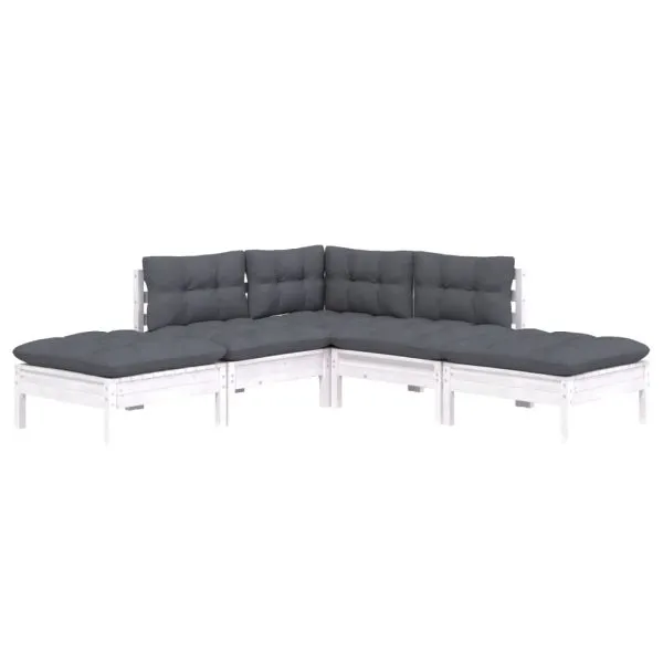 Set mobilier grădină cu perne, 5 piese, alb, lemn de pin