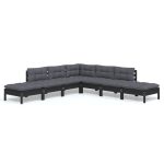 Set mobilier grădină cu perne, 7 piese, negru, lemn de pin