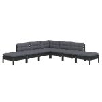 Set mobilier grădină cu perne, 7 piese, negru, lemn de pin