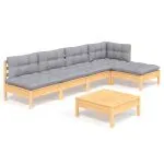 Set mobilier grădină cu perne gri, 6 piese, lemn de pin
