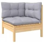 Set mobilier grădină cu perne, 4 piese, gri, lemn de pin