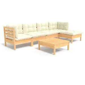 Set mobilier grădină cu perne crem, 6 piese, lemn masiv de pin