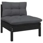 Set mobilier de grădină cu perne, 6 piese, negru, lemn de pin