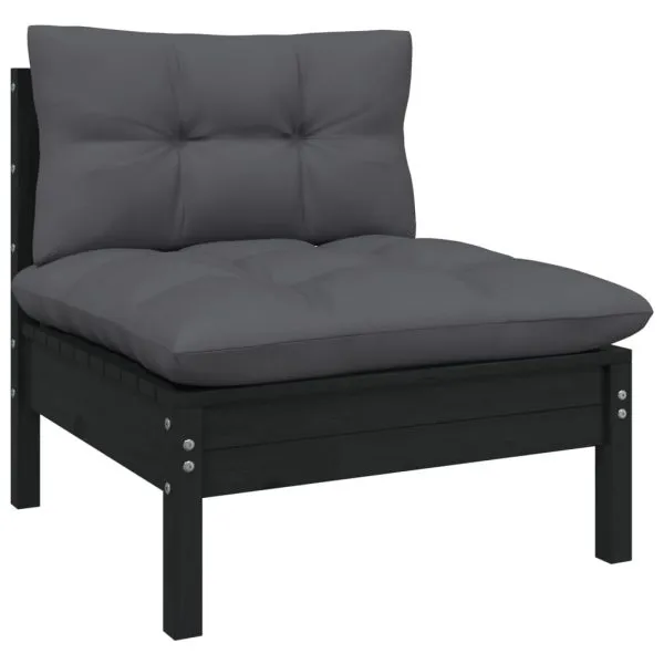 Set mobilier de grădină cu perne 8 piese negru lemn masiv pin