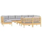 Set mobilier grădină cu perne, 10 piese, gri, lemn masiv pin