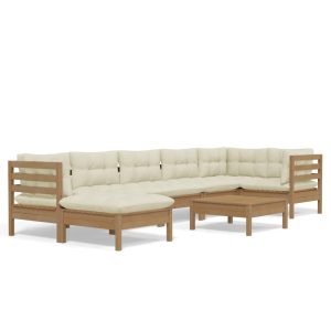 Set mobilier grădină cu perne, 8 piese, maro miere, lemn de pin