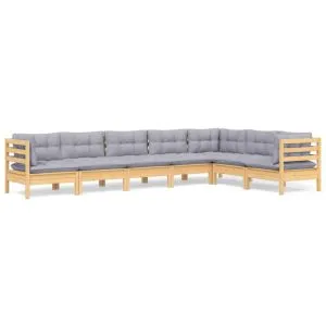 Set mobilier grădină cu perne gri, 7 piese, lemn masiv de pin
