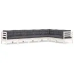 Set mobilier grădină cu perne, 7 piese, alb, lemn masiv de pin