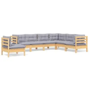 Set mobilier grădină cu perne gri, 7 piese, lemn masiv de pin