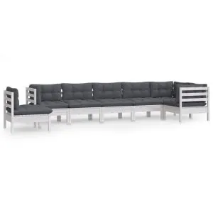 Set mobilier de grădină cu perne, 8 piese, alb, lemn masiv pin