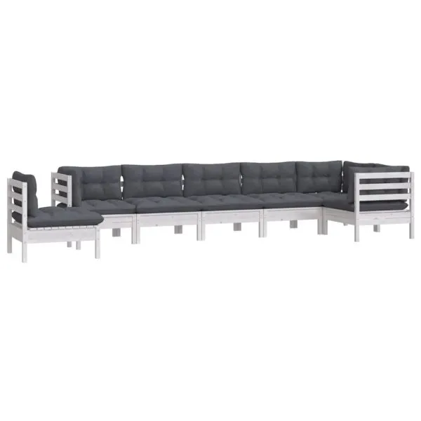 Set mobilier de grădină cu perne, 8 piese, alb, lemn masiv pin