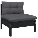 Set mobilier grădină cu perne, 11 piese, negru, lemn masiv pin