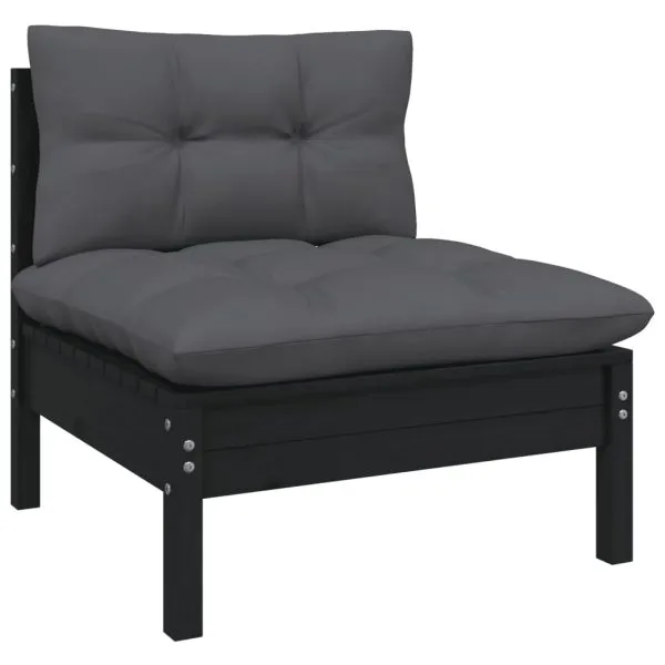 Set mobilier grădină cu perne, 11 piese, negru, lemn masiv pin