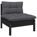 Set mobilier grădină cu perne, 12 piese, negru, lemn masiv pin
