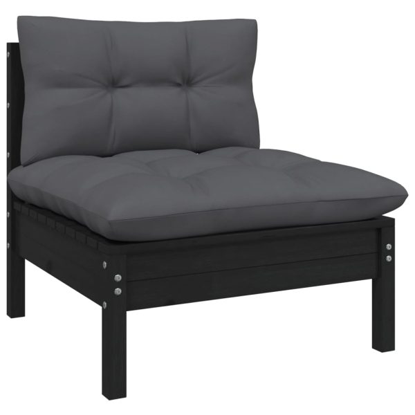 Set mobilier grădină cu perne, 12 piese, negru, lemn masiv pin