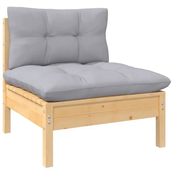 Set mobilier grădină cu perne, 12 piese, gri, lemn masiv pin