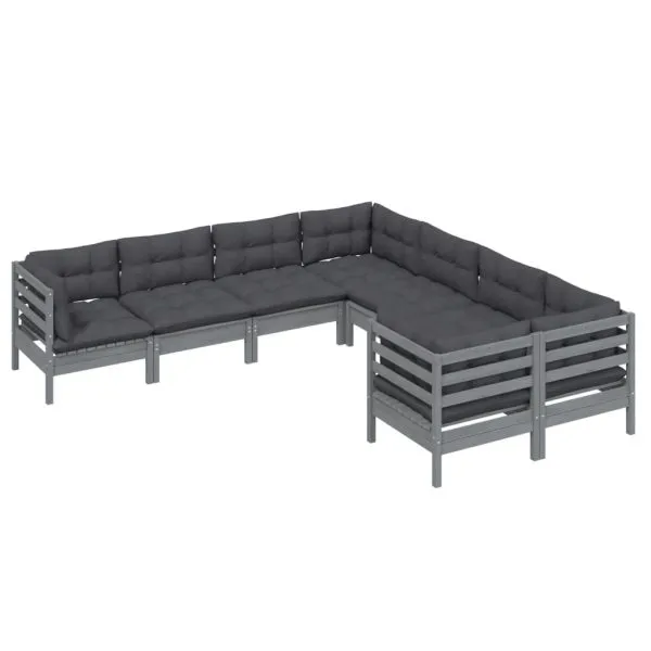 Set mobilier relaxare grădină 8 piese perne gri lemn masiv pin