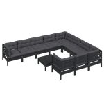 Set mobilier grădină cu perne, 11 piese, negru, lemn de pin
