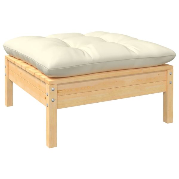 Set mobilier grădină cu perne crem, 11 piese, lemn de pin