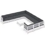 Set mobilier grădină cu perne, 12 piese, alb, lemn de pin